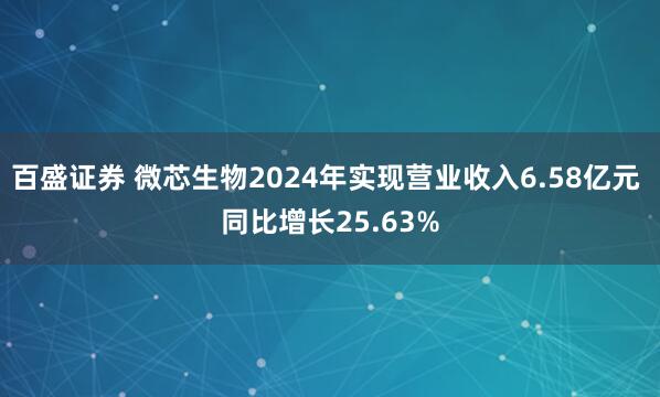 百盛证券 微芯生物2024年实现营业收入6.58亿元 同比增长25.63%